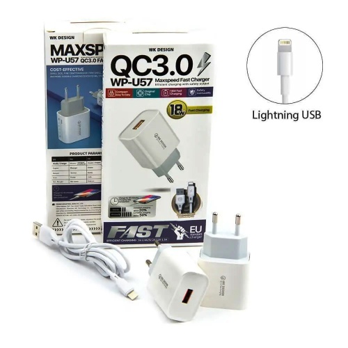 Зарядний пристрій WK WP-U57 18W Lightning (біле) фото 2
