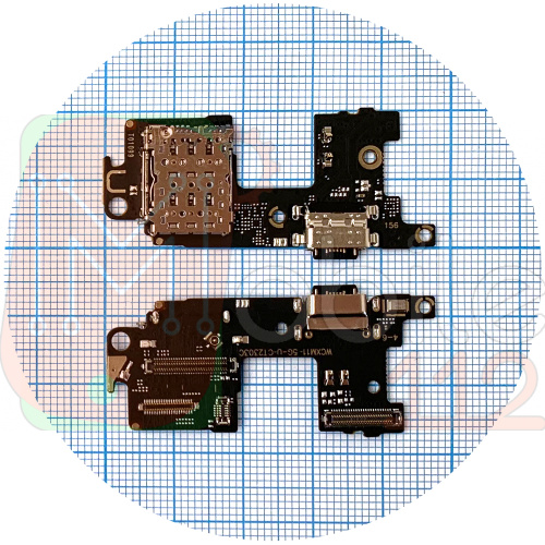 Шлейф Xiaomi Mi 11 с разъемами зарядки и Sim-карты с микрофоном - нижняя плата (AAA)