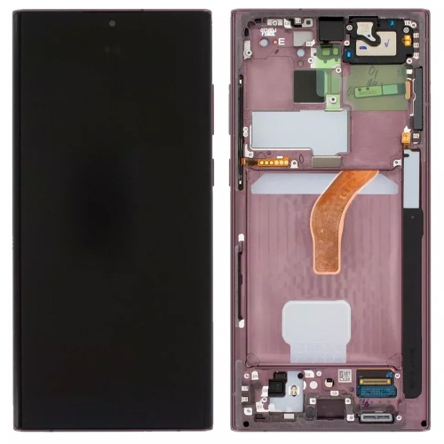 Дисплей Samsung Galaxy S22 Ultra 5G S908 з тачскріном (OLED Small Glass з бордовою рамкою)