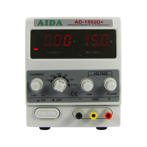 Блок живлення лабораторний Aida AD-1502D+, 15V, 2A, цифрова індикація, RF індикатор, автовідновлення після КЗ фото 2