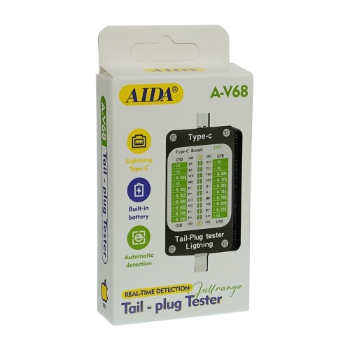 Тестер разъёмов питания Aida A-V68, Type C/ Lightning с ЖК дисплеем и встроенным АКБ фото 4 Тестер разъёмов питания Aida A-V68, Type C/ Lightning с ЖК дисплеем и встроенным АКБ фото 4