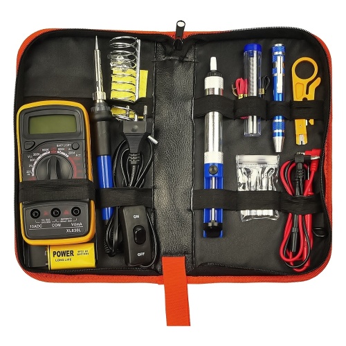 Паяльний набір в пеналі Aida A-806+ (паяльник 60W, рег. t 200-450 гр C, жала 900M 6шт, мультиметр, інструменти та розхідники) фото 2