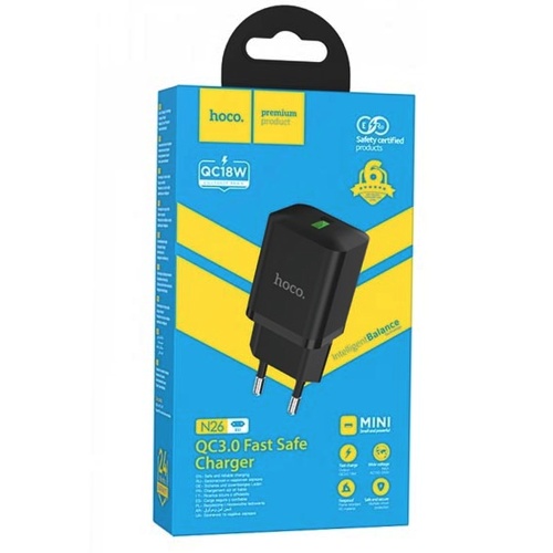 Мережевий адаптер Hoco N26 Maxim18W QC3.0 (чорний) фото 2