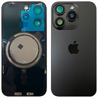 Задняя крышка Apple iPhone 15 Pro (черная Black Titanium с рамкой, стеклом камер и магнитом)