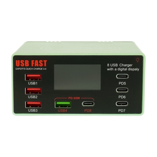 Зарядная станция с индикацией параметров зарядки Aida AD80 110W (3 USB 2.4А/ 1 USB QC 3A/ 3 Type-C PD 20W/ 1 Type-C PD 65W/ Wireless fast charging 15W) фото 2 Зарядная станция с индикацией параметров зарядки Aida AD80 110W (3 USB 2.4А/ 1 USB QC 3A/ 3 Type-C PD 20W/ 1 Type-C PD 65W/ Wireless fast charging 15W) фото 2