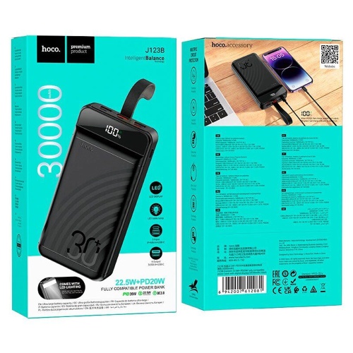 Power Bank Павербанк Hoco J123B Element 22.5W+PD20W 30000mAh