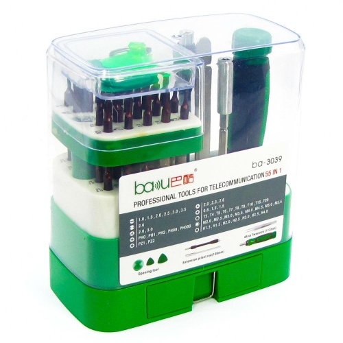 Набір інструментів Baku BA-3039 (ручка з тріскачкою, 2 подовжувачі, пінцет прямий, присоска, 2 медіатори, 48 насадок) фото 2