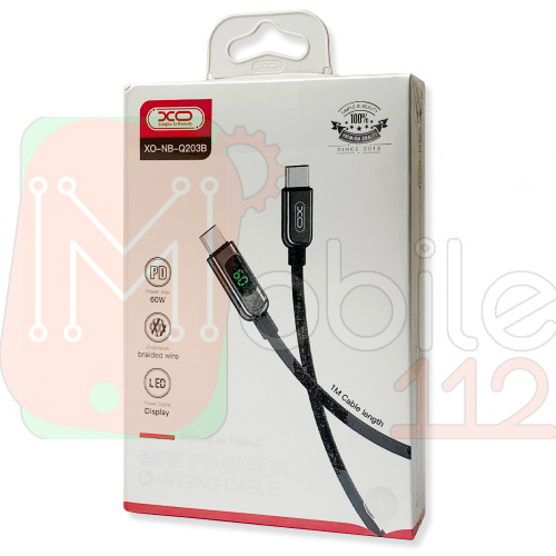 Кабель зарядки XO NB-Q203B 60W Type C - Typ C с дисплеем, быстрая зарядка, черный