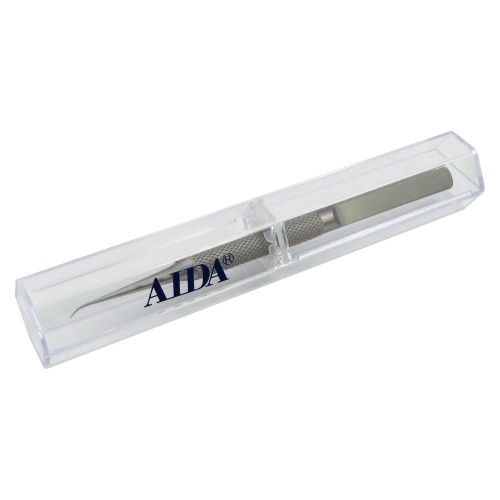 Пінцет у футлярі титановий Aida AD-116-15, вигнутий з рифленими ручками фото 2