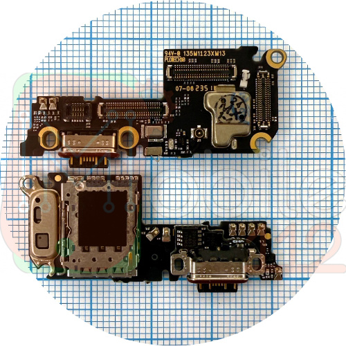 Шлейф Xiaomi 13 з роз'ємами Sim-карти, зарядки та мікрофоном - нижня плата (оригінал Китай)