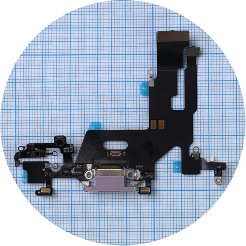 Шлейф Apple iPhone 11 с разъемом зарядки и микрофоном (фиолетовый оригинал 100%)