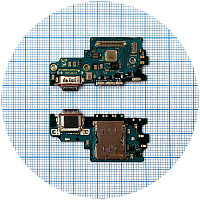 Шлейф Samsung Galaxy S21 FE 5G G990B з роз'ємами зарядки та Sim-карти з мікрофоном - нижня плата (оригінал Китай)