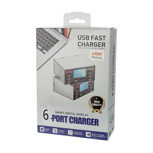 Зарядная станция с индикацией параметров зарядки Aida AD60 (4 USB 2А/ 1 USB QC 3.0A/ 1 Type-C PD 20W) фото 4 Зарядная станция с индикацией параметров зарядки Aida AD60 (4 USB 2А/ 1 USB QC 3.0A/ 1 Type-C PD 20W) фото 4