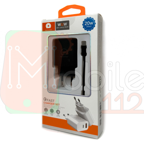 Зарядний пристрій WUW-T72 20W Type-C + USB QC18W з кабелем Type C Type C (чорне)