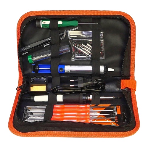 Паяльний набір в пеналі Aida A-806 (паяльник 60W, рег. t 200-450 гр C, жала 900M 6шт, інструменти та розхідники)