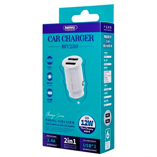 Авто зарядний адаптер Remax RCC239 2USB 2.4A (білий) фото 2 Авто зарядний адаптер Remax RCC239 2USB 2.4A (білий) фото 2
