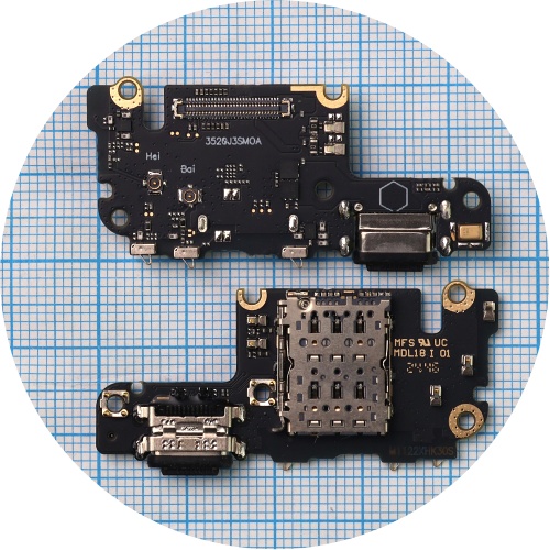 Шлейф Xiaomi Mi 10T, Mi 10T Pro, Redmi K30s с разъемами Sim-карты, зарядки и микрофоном - нижняя плата (оригинал Китай)