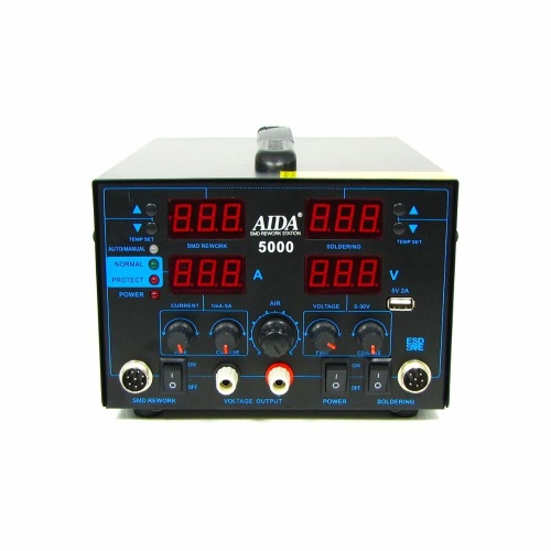 Паяльна станція Aida 5000 фен, паяльник, блок живлення 30V 5A, USB A 5V 2A, цифрова індикація фото 3