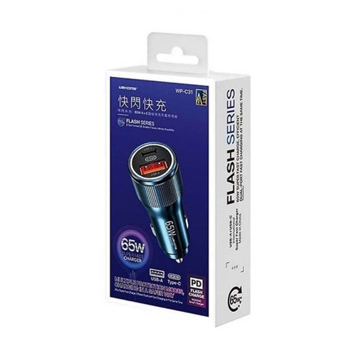 Авто зарядний адаптер Wekome WP-C31 PD65W+QC3.0 1USB/1Type-C (сіре) фото 2