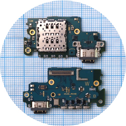 Шлейф Samsung Galaxy A53 5G A536B з роз'ємами зарядки та Sim-карти з мікрофоном - нижня плата (AAA)