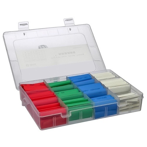 Набір термозбіжних трубок 2UUL 200 шт, 4 кольори, діаметр 6/8/10 мм у пластиковому боксі.