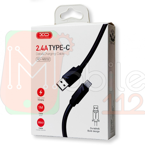 Кабель зарядки XO NB232 USB - Type C 2.4A 1м чорний