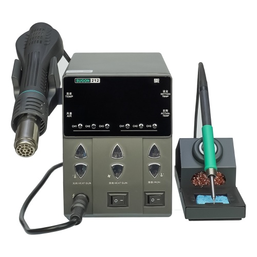 Паяльна станція прецизійна Sugon 212 (паяльник T12, 3 канали пам'яті, 200C - 450C, фен, 3 канали пам'яті, 100C - 500C, 760W)