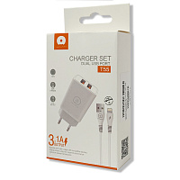 Зарядний пристрій WUW T55 USB кабель Lightning 3.1A (білий)