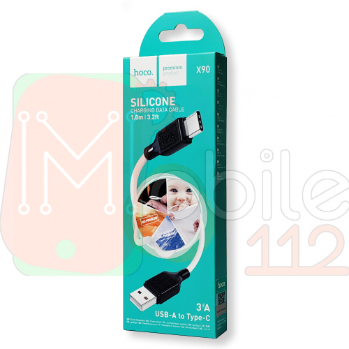 Кабель зарядки Hoco X90 Cool Silicone USB - Type C 1м 3А белый