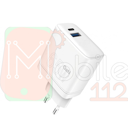 Мережевий адаптер WUW-C175 USB+Type-C 65W(Type-C) 18W(USB) (білий)