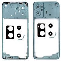 Рамка корпуса Oppo A76, A36 (голубая со стеклом камеры)