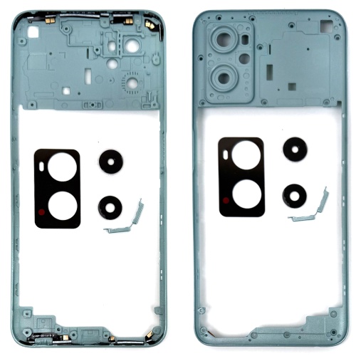 Рамка корпусу Oppo A76, A36 (блакитна зі склом камери)