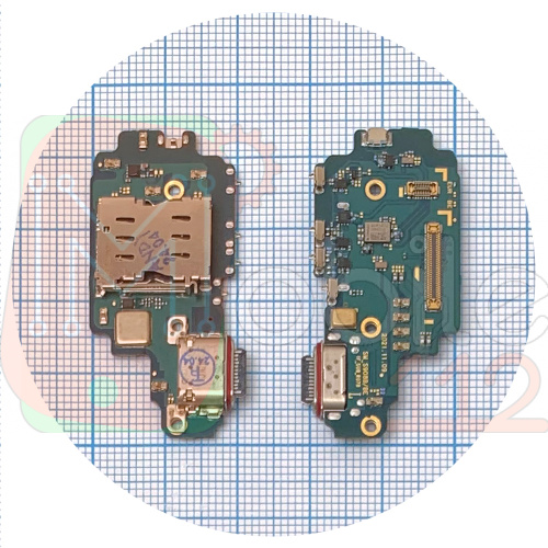 Шлейф Samsung Galaxy S22 Ultra 5G S908B с разъемами зарядки и Sim-карты с микрофоном - нижняя плата (оригинал Китай)