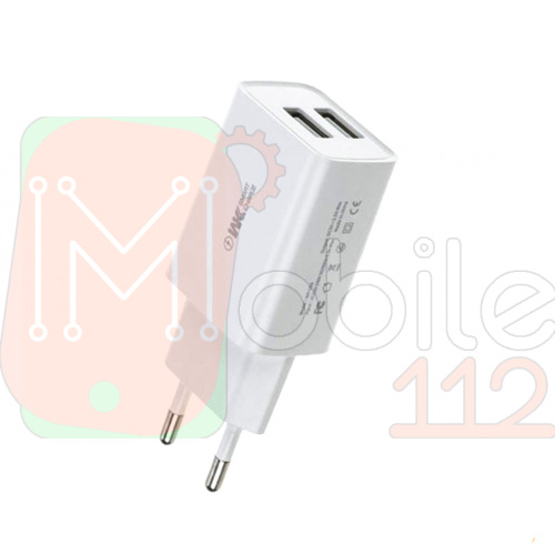 Зарядний пристрій WK WP-U56 Dual USB 2A Lightning  (біле)