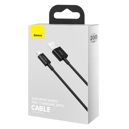 Кабель зарядки Baseus Superior Series USB A - Lightning 2.4A 2м Чорний (CALYS-C01) фото 3 Кабель зарядки Baseus Superior Series USB A - Lightning 2.4A 2м Чорний (CALYS-C01) фото 3