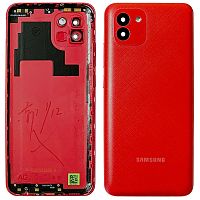 Задняя крышка Samsung Galaxy A03 A035F (красная оригинал Китай со стеклом камеры)