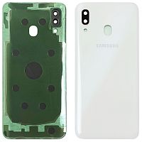 Задня кришка Samsung Galaxy A30 2019 A305F (біла оригінал Китай зі склом камери)