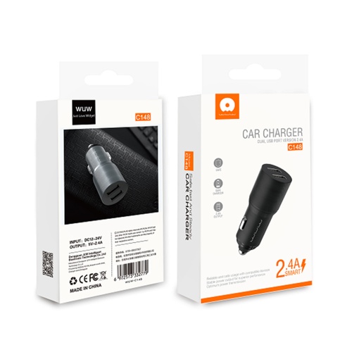 Авто зарядний адаптер WUW-C148 Dual USB 2.4A (чорне) фото 2