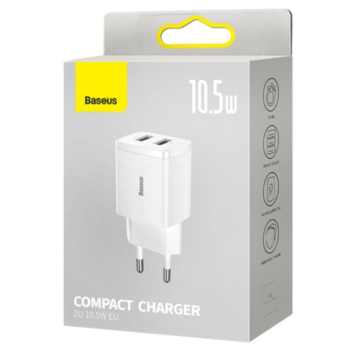 Мережевий адаптер Baseus Compact Charger 2 USB 10.5W (CCXJ010202) (білий) фото 2