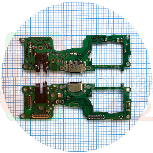 Шлейф Oppo A74 4G CHP2219 з роз'ємами зарядки, навушників та мікрофоном - нижня плата (AAA)