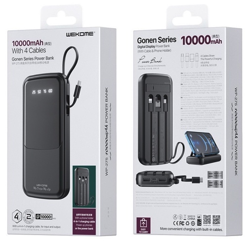 Power Bank Павербанк Wekome Gonen Series 4-in-1 WP-275 10000mah Чорний фото 2