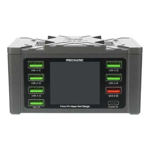 Зарядная станция с индикацией параметров зарядки Mechanic V- Power 8 Pro 110W (6 USB 2.4А/ 1 USB QC 3A/ 1 Type C - PD 20W/ Wireless fast charging 15W) фото 2