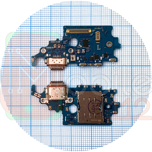 Шлейф Samsung Galaxy S21 5G G991B з роз'ємами зарядки та Sim-карти з мікрофоном (AAA)